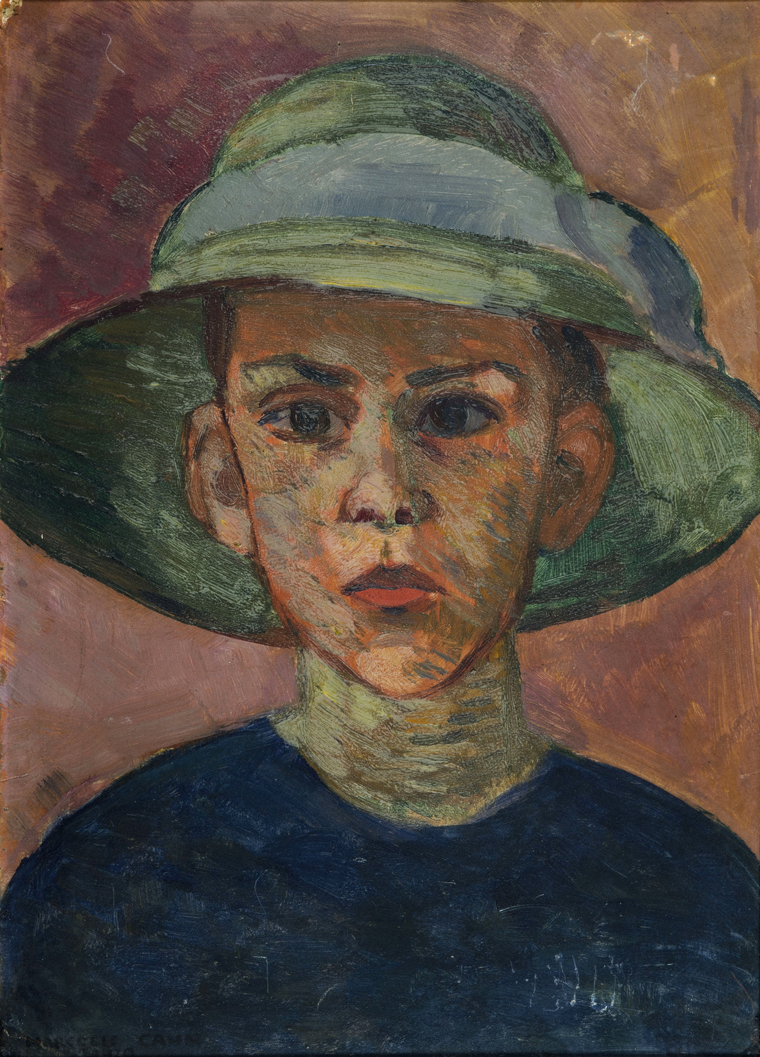 Marcelle CAHN (1895-1981) PORTRAIT PRESUME (?) DE SOPHIE TAUBER-ARP, 1920 Huile sur carton Signée et