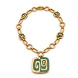 BULGARI ANNEES 1970COLLIER JASPE VERT piece uniqueIl porte un grand pendentif carré en fin jaspe