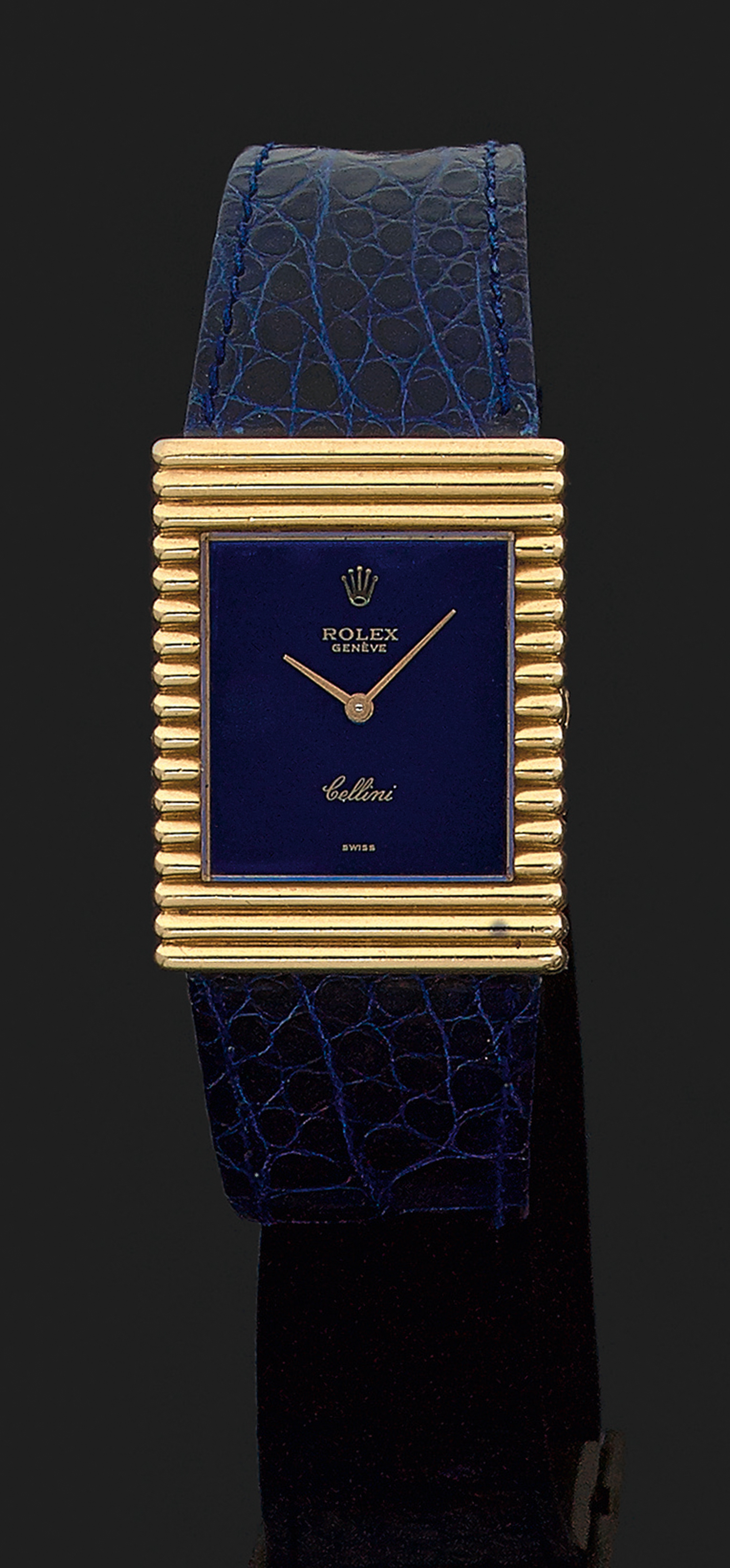 ROLEX CELLINI. RÉF. 4012 Montre bracelet avec boîtier rectangulaire en or jaune godronné. Cadran