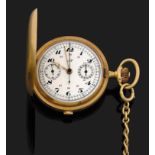 LIP DÉBUT XXe SIÈCLE Montre de poche savonnette en or jaune avec chronographe monopoussoir. Cadran