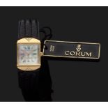 CORUM Montre de dame avec boîtier carré en or jaune encadré de demi sphères chacune ornée de trois