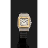 CARTIER SANTOS GM Montre bracelet en or jaune et acier avec boîtier carré. Cadran blanc avec index