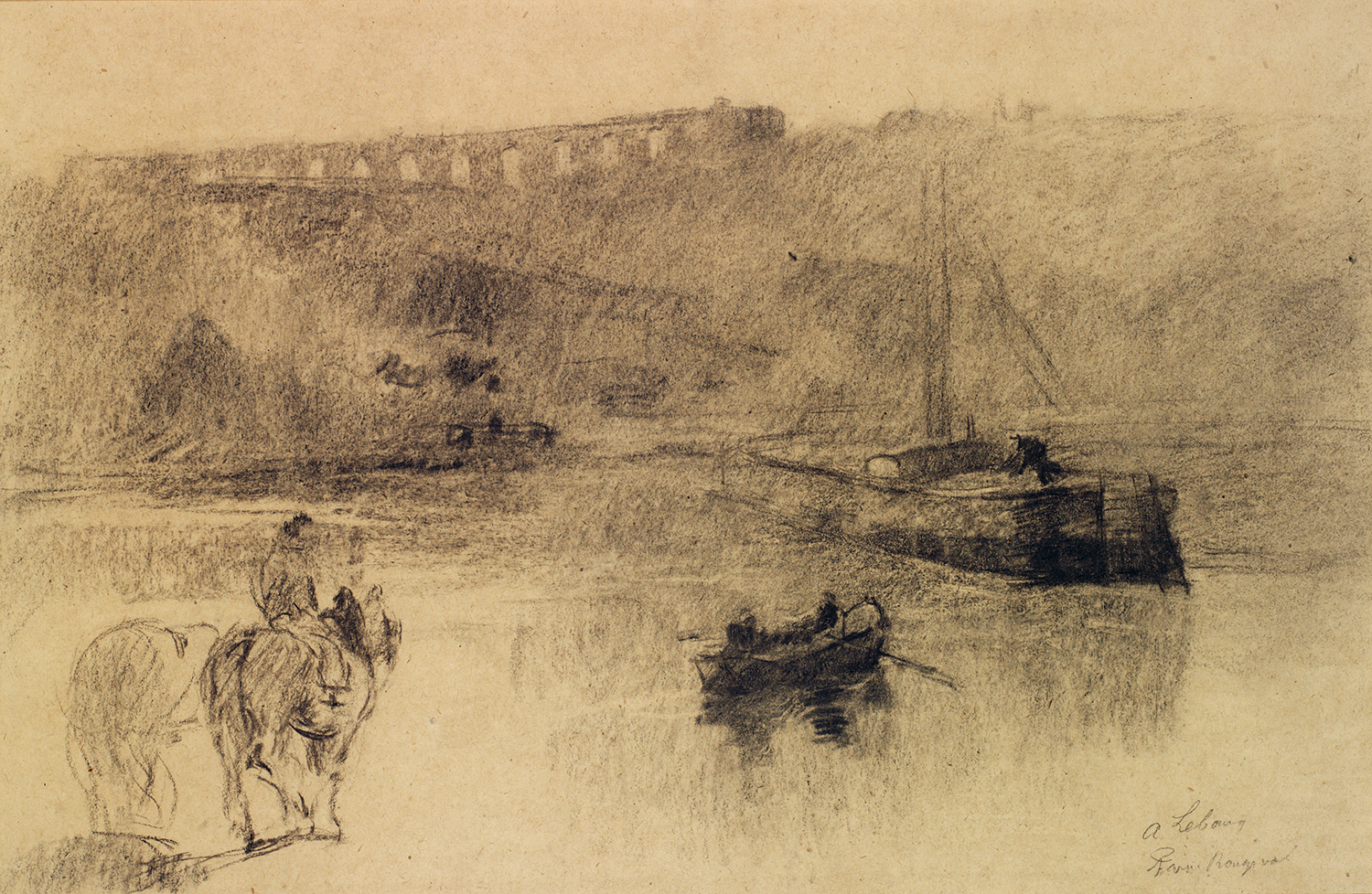 ALBERT LEBOURG (1849-1928) La Seine à Bougival Fusain sur papier Signé en bas à droite Charcoal on