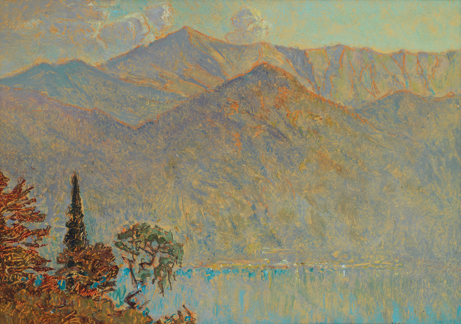 José Mingret (1880-1969) Lac de Côme Gouache sur carton Signée en bas à droite Gouache on