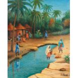 Émile Blondel (1893-1970) Femmes africaines à la rivière, 1951 Huile sur toile Signée et datée "