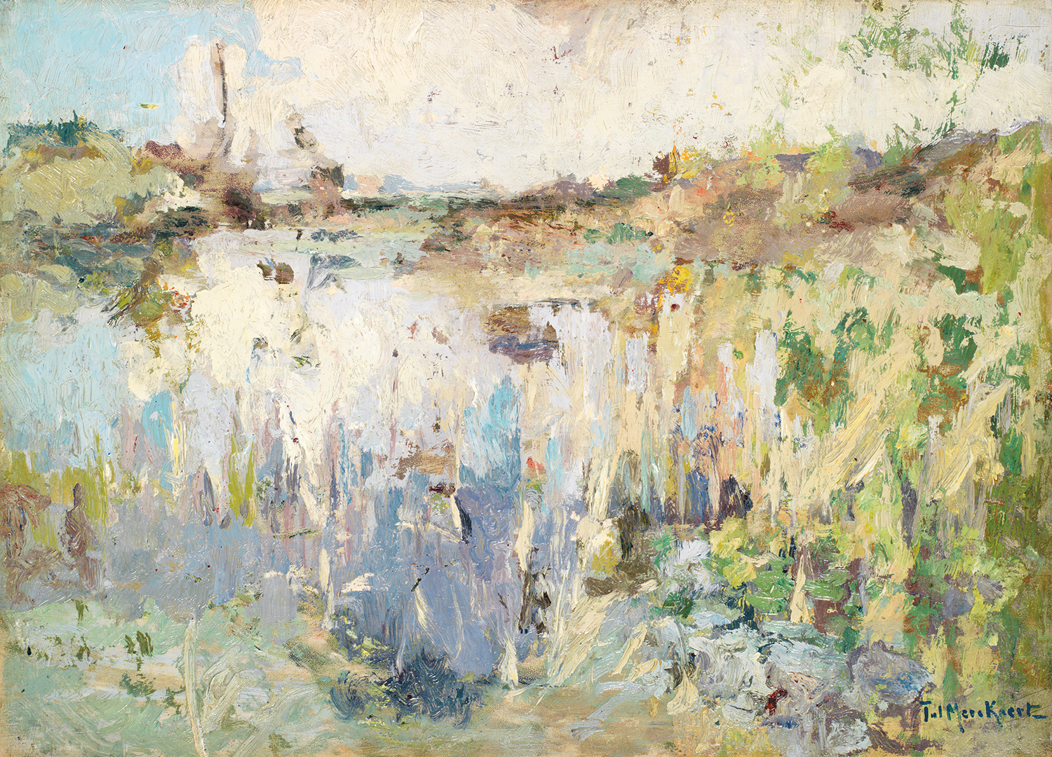 JULES MERCKAERT (1872-1924) PAYSAGE DE CAMPAGNE Huile sur panneau Signée en bas à droite Oil on