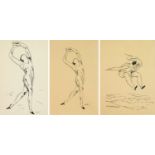 André Dunoyer de Segonzac (1884-1974) Ensemble de 3 dessins sur les athlètes Encres sur papier