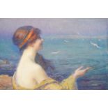 René (Maire Léon) Devillario (1874-1942) Jeune femme devant la mer Huile sur toile Signée en bas à