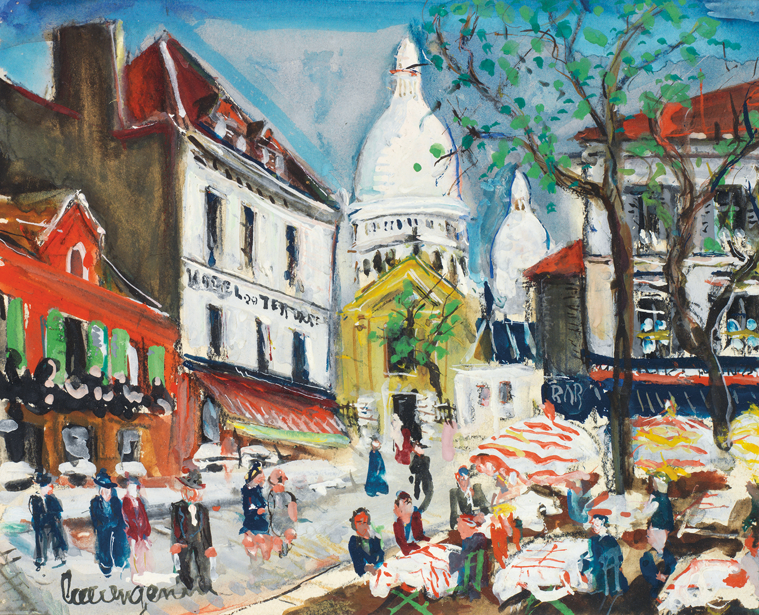 LUCIEN GENIN (1894-1953) Place du Tertre Gouache sur papier Signée en bas à gauche Gouache on