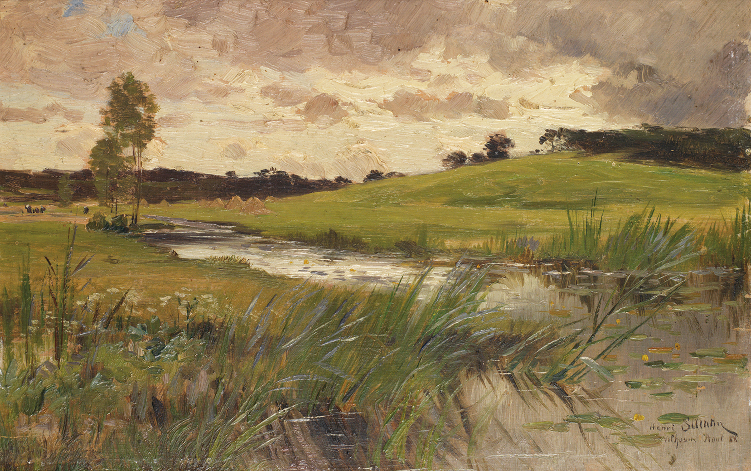 Henri Saintin (1846-1899) Paysage près du ruisseau, 1888 Huile sur panneau Signée, située et datée