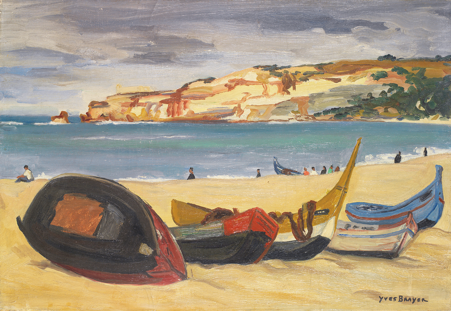 Yves Brayer (1907-1990) Plage à Nazaré, Portugal Huile sur toile Signée en bas à droite Oil on