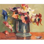 MAURICE F. PERROT (1892-?) Bouquet d'anémones Huile sur panneau Signée en bas à gauche Oil on pannel