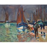 André PLANSON (1898-1981) Au port Huile sur carton Signée en bas à gauche Oil on cardboard Signed