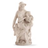 Albert Ernest Carrier Belleuse (1824-1887) VÉNUS DÉSARMANT L'AMOUR Groupe en marbre blanc. Signé