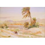 FERNANDE DAVID (1877-1966) OASIS ET OUED À GABÈS OASIS IN GABÈS Aquarelle, signée en bas à droite. À