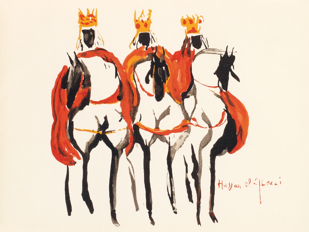 HASSAN EL GLAOUI (Né en 1924) LES TROIS ROIS THE THREE KINGS Gouache signée «Hassan el Glaoui» en