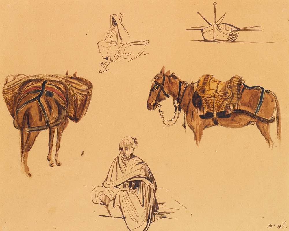 THÉODORE LEBLANC (1800-1837) ÉTUDE DE PERSONNAGES, CHEVAUX ET BARQUES STUDY OF CHARACTERS, HORSES