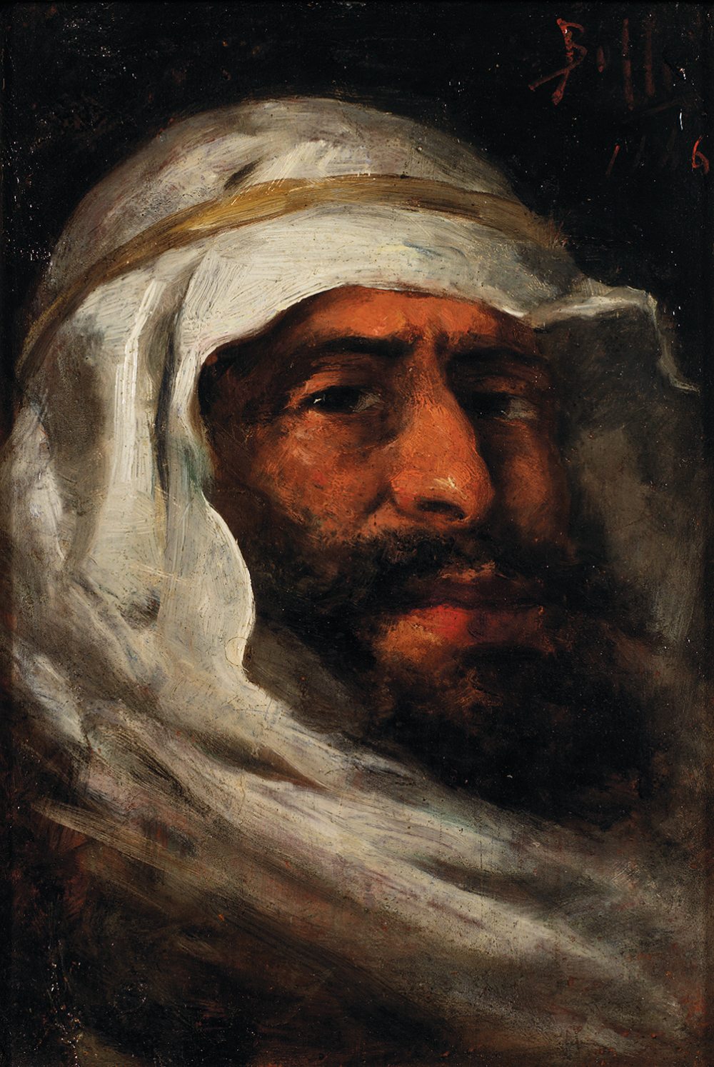 BENITO BELLI (1850- APRÈS 1899) LE CAÏD SAOUDIEN SAUDI CAÏD Huile sur panneau, signée et datée «