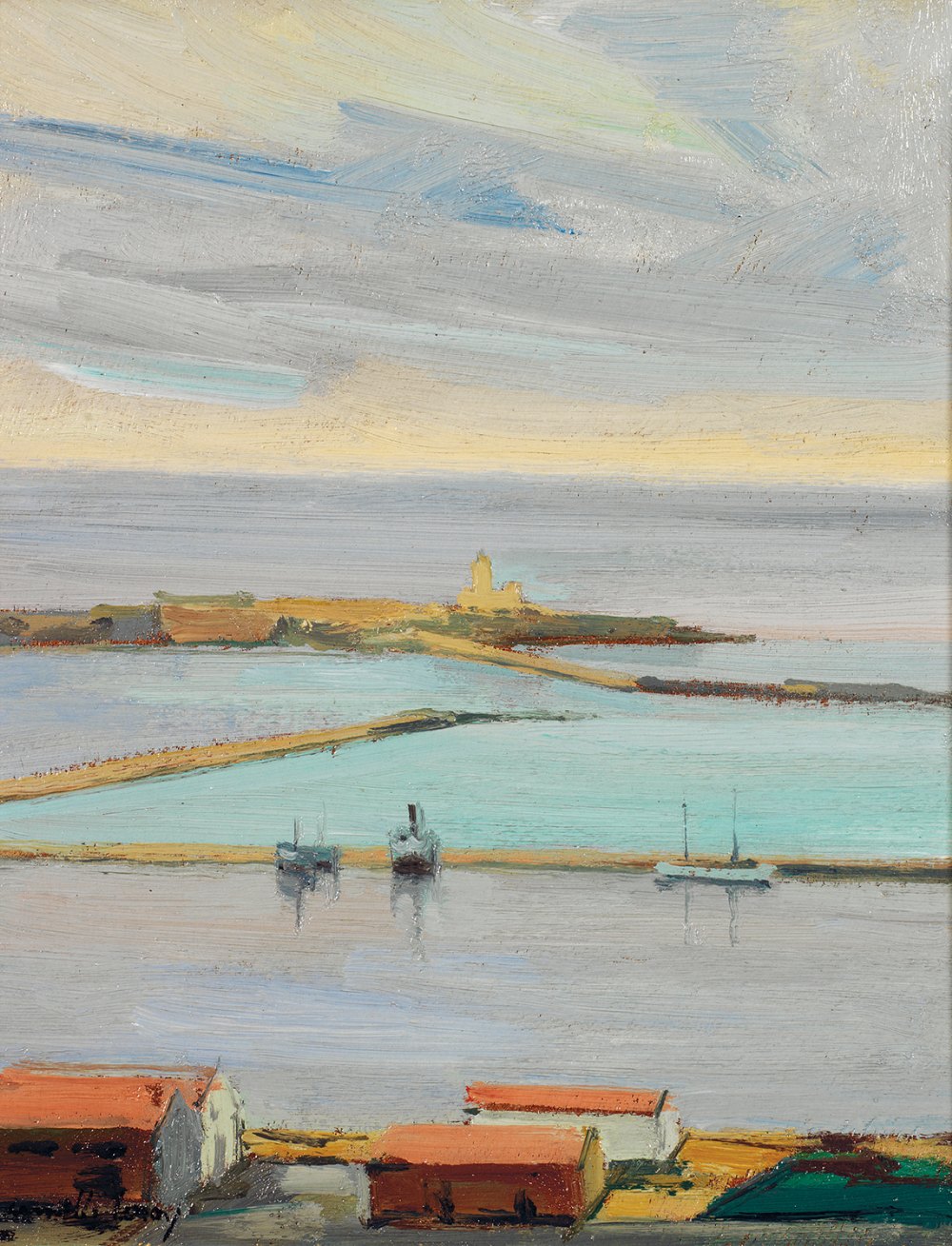 CAMILLE LEROY (1905-1995) LE PORT ET L’AMIRAUTÉ D’ALGER ALGIERS HARBOUR Huile sur panneau, signée en