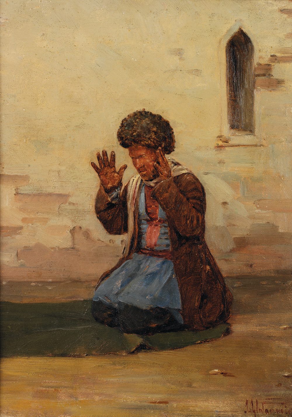 ÉCOLE ORIENTALISTE (XIXE-XXE SIÈCLES) HOMME EN PRIÈRE PRAYING MAN Huile sur toile portant une
