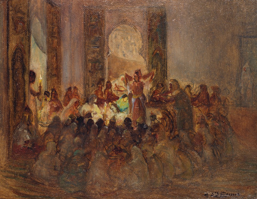 HENRI D’ESTIENNE (1872-1949) LA DANSE DES FOULARDS DANCE OF SCARVES Huile sur carton, signée en