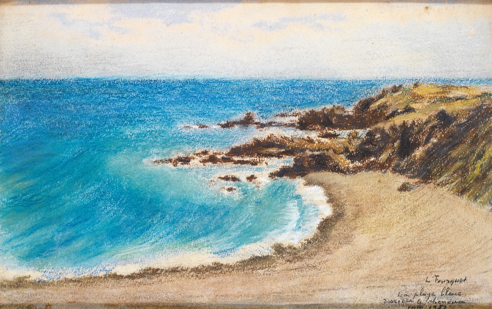 LOUIS-CHARLES FOURQUET (1841-1938) «LA PLAGE BLEUE DERRIÈRE LE CHENOUA» Pastel, signé, situé,