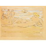MOSES LÉVY (1885-1968) LES BAIGNEUSES BATHING LADIES Eau-forte rehaussée d’aquarelle, numérotée «2/