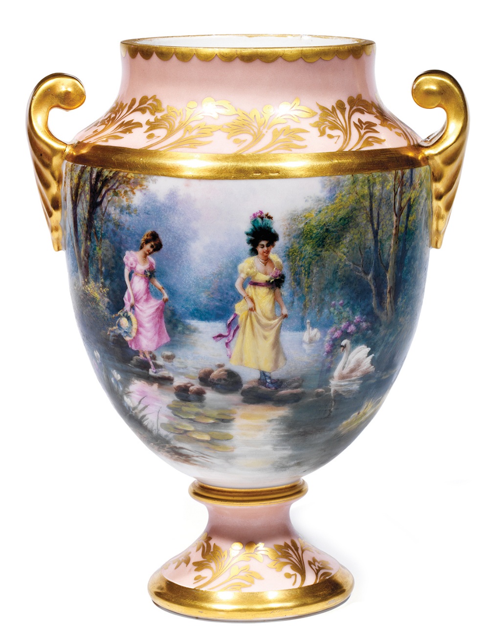 VASE CRATÈRE PAR LA MANUFACTURE IMPÉRIALE DE YILDIZ, DATÉ 1905 en porcelaine polychrome et dorée, la