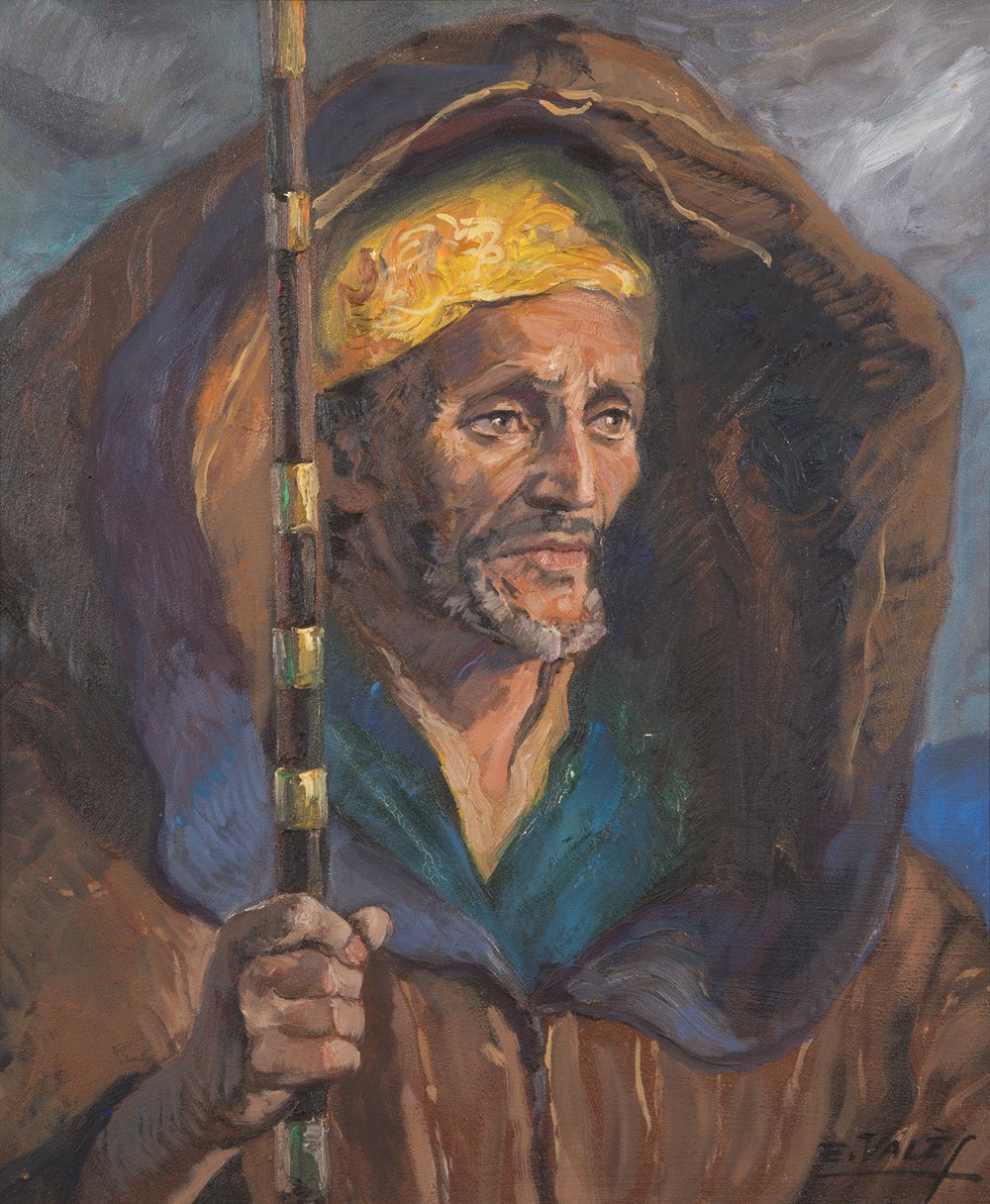 EDMOND VALÈS (1918-2001) GUERRIER MAROCAIN WARRIOR FROM MOROCCO Huile sur isorel, signée en bas à