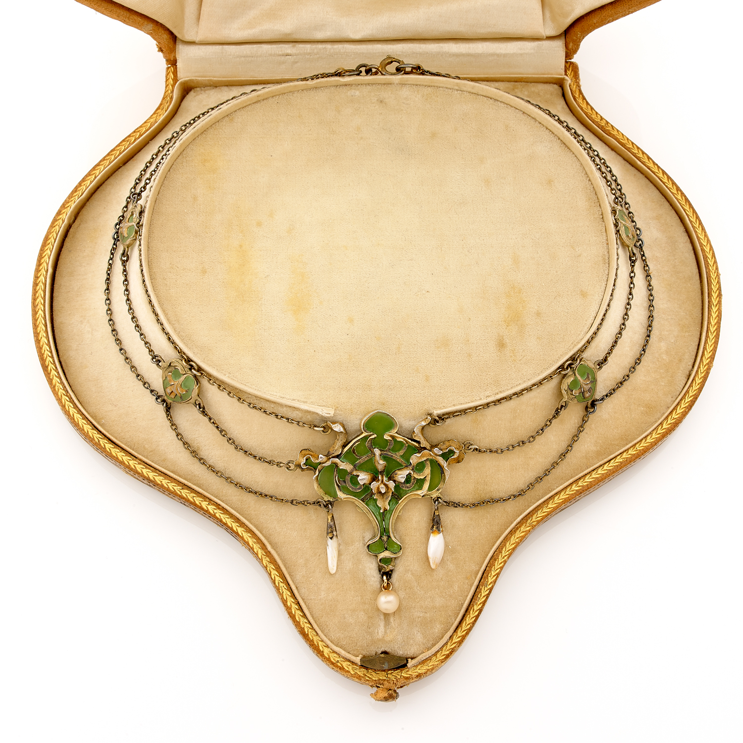 Collier en or, argent, pâte de verre et perles fines à décor ajouré de fleurs et feuillages
