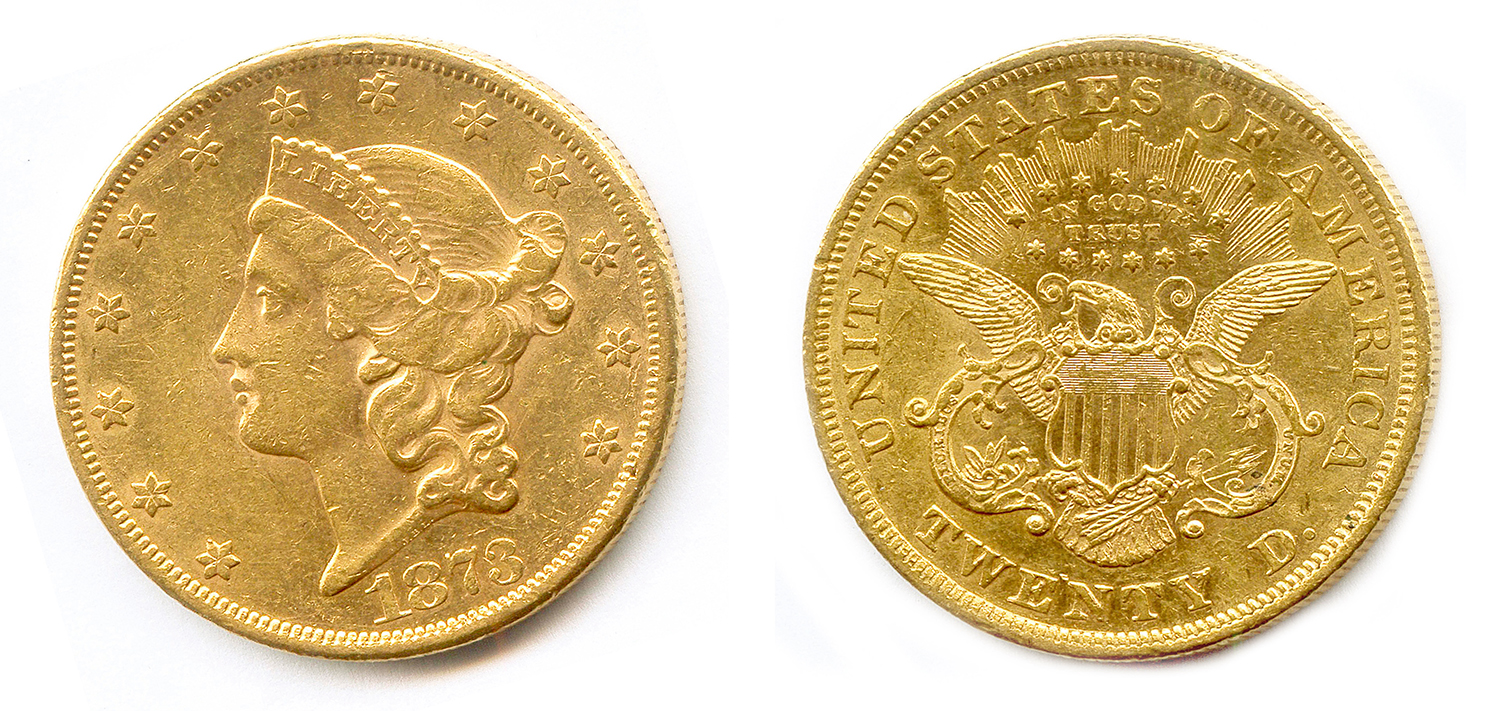 ÉTATS UNIS D'AMÉRIQUE 20 dollars or (tête de Liberté), 1873, Philadelphie. A gold coin of 20