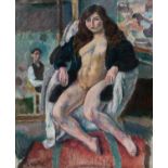 Jules PASCIN (1885-1930) Le peintre et son modèle Huile sur panneau Signée et dédicacée en bas à
