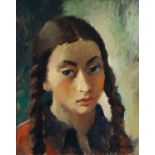 Vera Rockline (1896-1934) Portrait de jeune fille Huile sur carton Signée en bas à droite 44 x 36 cm