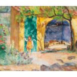 HENRI LEBASQUE (1865-1937) Saint-Tropez, fillette sous la treille Huile sur toile Signée en bas à