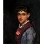 Marcel Desboutin (1823-1902) Jeune fille au ruban rouge Huile sur toile Signée en bas à gauche 55