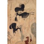 UTAMARO II (FIN DU XVIIIE SIÈCLE-1831) ESTAMPE OBAN TATE-EIntitulée Mutamagawa Tsukimayuzumi (Six