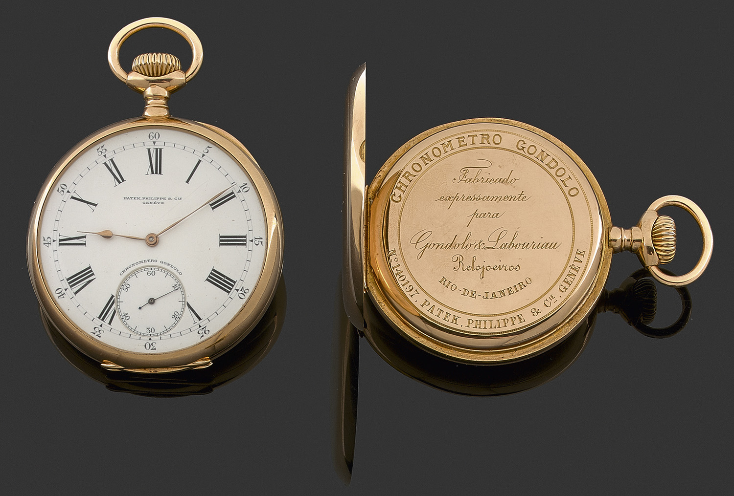 PATEK PHILIPPECHRONOMETRO GONDOLOvers 1891Importante montre de poche en or jaune. Cadran émail blanc