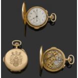 ANONYMEvers 1900Importante montre de poche savonnette en or jaune avec chronographe monopoussoir