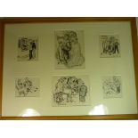 REG GAMMON (1894 - 1997 British) - Six assorted monochrome watercolours framed as one, includes pony