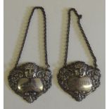 A pair of modern silver "BRANDY" and "GIN" decanter labels, by "TURNER & SIMPSON" and hallmarked for