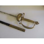 An Elizabeth II dress rapier by Wilkinsons, having brass stirrup hilt, etched blade and in