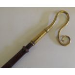 Loyal Order of Ancient Shepherds brass crook on original turned wood staff, overall length 109cms