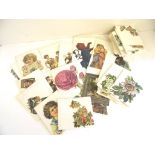 A quantity of Victorian and Edwardian chromo litho scraps, sorted into small card backed wallets,