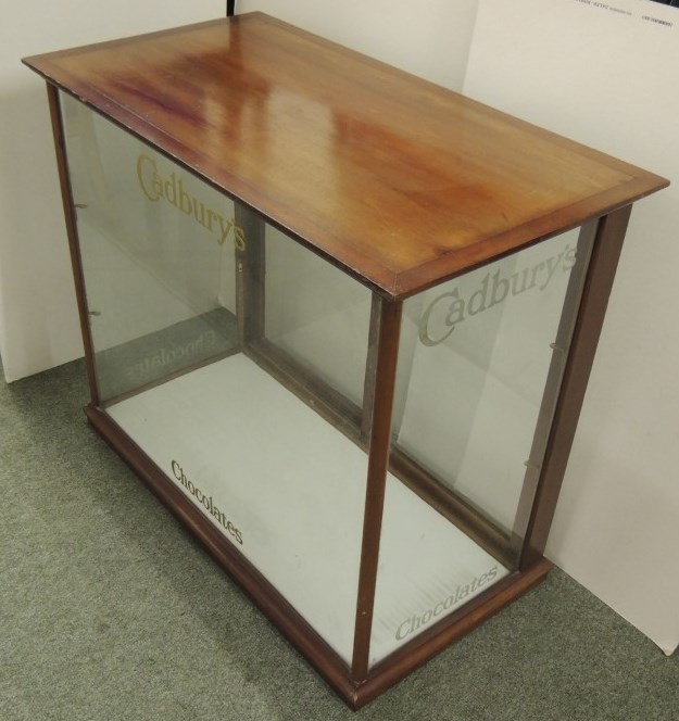 CADBURYS CHOCOLATES - a mahogany display cabinet, polished mahogany and with sliding glass rear - Image 3 of 3