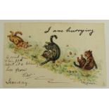 A Louis Wain postcard "I am Hurrying" chromo litho pub Raphael Tuck, postmark Exmouth 1904 ++