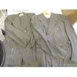 A ladies wool light grey pinstripe jacket and skirt together with a gentlemans three piece light