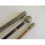 A Somerset Light Infantry malacca swagger stick; a Dorsetshire Regt. bamboo swaggerstick and a Royal