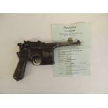 A de-activated German Mauser "Bolo" pistol no.543477 together with Deactivation Certificate date