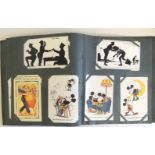 An album of approx 100 postcards including 10 Mickey Mouse cards by Inter Art Co c.1931; 6 Camp