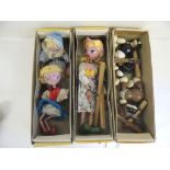Pelham Puppets - Tyrolean girl in box; Andy Pandy and girl in box and two Bengos in box
